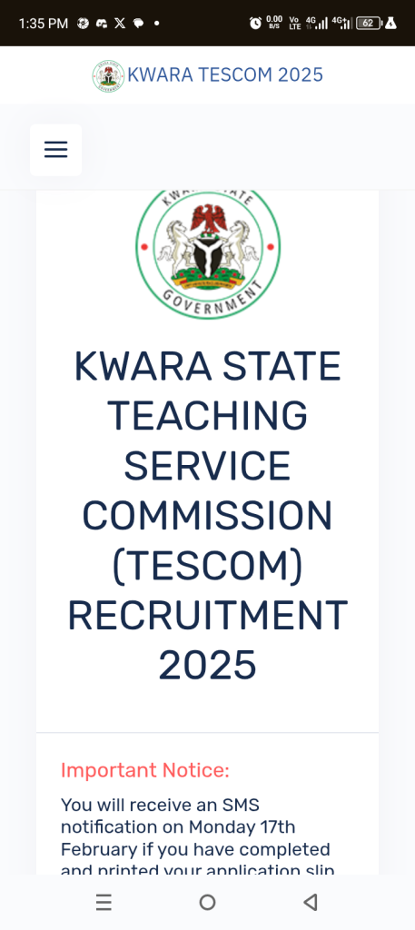Kwara State TESCOM Recruitment Application Form Portal 2025